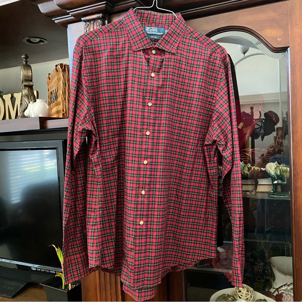 Polo Ralph Lauren Red Scotch Plaid Long Sleeve Button Down Shirt Men’s XL Preppy